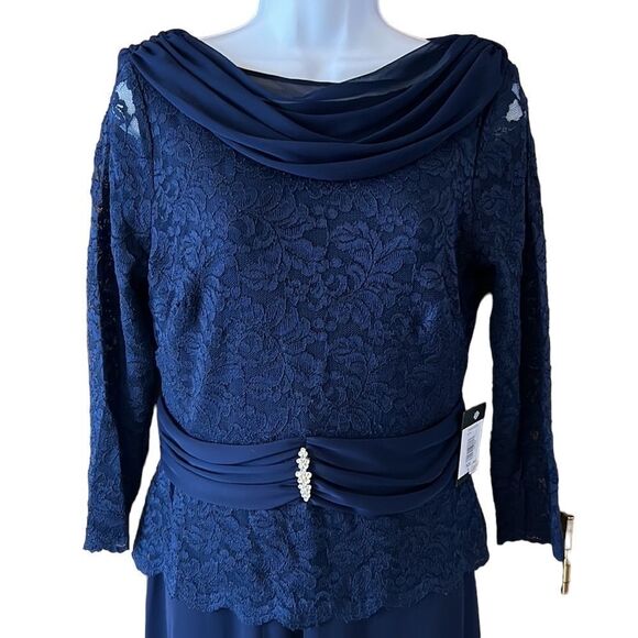NEW Marina Navy Blue Lace Floor Length Formal Event Evening Dress Sz 6 - Picture 7 of 15